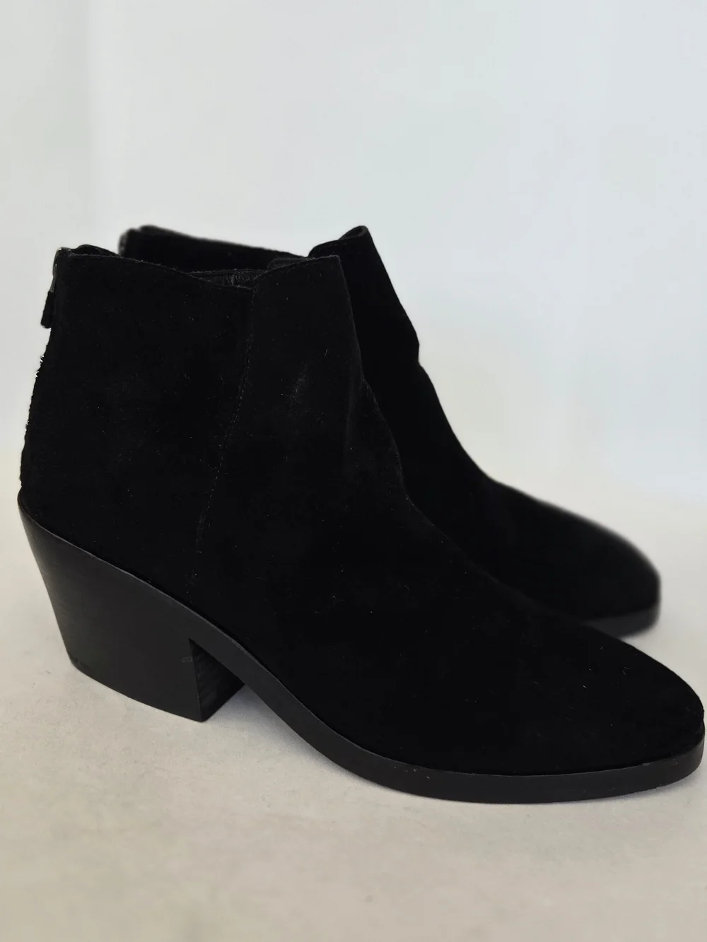 Eileen Fisher Black Suede Ankle Booties with Chunky Heel